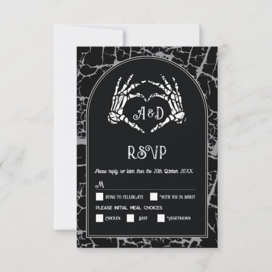 Hochzeit RSVP Gothic Halloween Skeleton Hands Herz Einladung (Vorderseite)