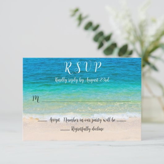 Hochzeit RSVP Gradient Blue Green Sea Cards (Stehend Vorderseite)