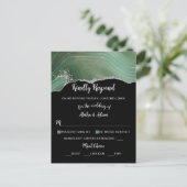 Hochzeit RSVP Green Agate Silver Glitzer auf Black Postkarte (Stehend Vorderseite)