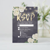 Hochzeit RSVP Hydrangea Blume String Lights Blue Karte (Stehend Vorderseite)