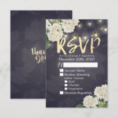 Hochzeit RSVP Hydrangea Blume String Lights Blue Karte (Vorne/Hinten)