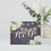 Hochzeit RSVP Hydrangea Blume String Lights Blue Postkarte (Stehend Vorderseite)