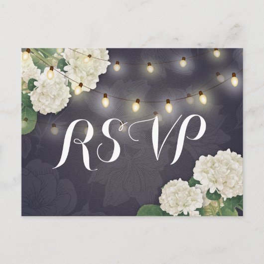 Hochzeit RSVP Hydrangea Blume String Lights Blue Postkarte (Vorderseite)