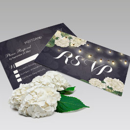 Hochzeit RSVP Hydrangea Blume String Lights Blue Postkarte