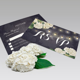 Hochzeit RSVP Hydrangea Blume String Lights Blue Postkarte