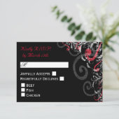 Hochzeit RSVP in Schwarz, Weiß und Rot (Stehend Vorderseite)