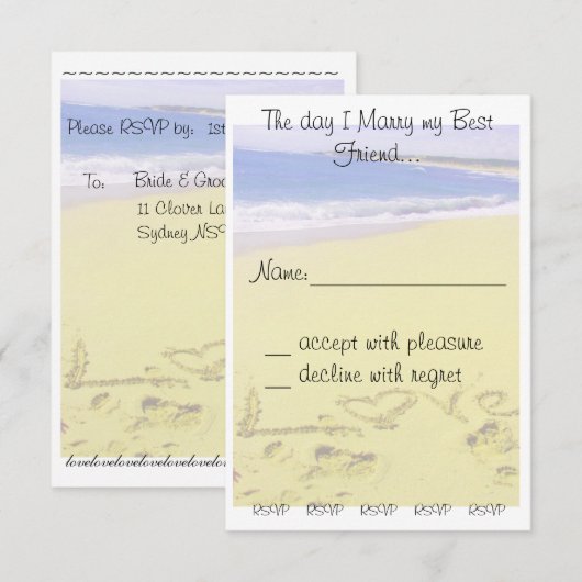 Hochzeit RSVP Karte (Vorne/Hinten)