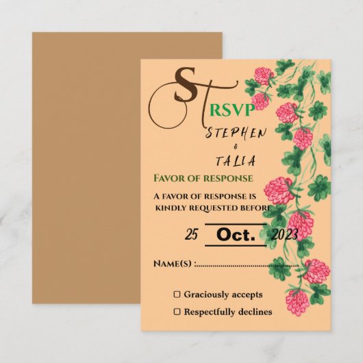 Hochzeit RSVP Karte (Vorne/Hinten)