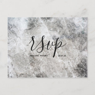 Hochzeit-Rsvp-Karte   Stone Marble Script Postkart Einladungspostkarte