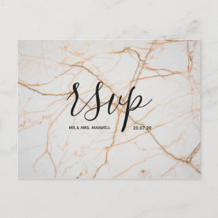 Hochzeit-Rsvp-Karte   White Gold Marble Schrift Einladungspostkarte