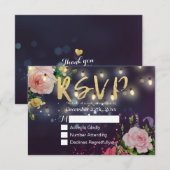 Hochzeit RSVP Lila Sparkle String Lights Karte (Vorne/Hinten)