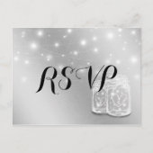Hochzeit RSVP Mason Jars String Light Modern Silve Einladungspostkarte (Vorderseite)