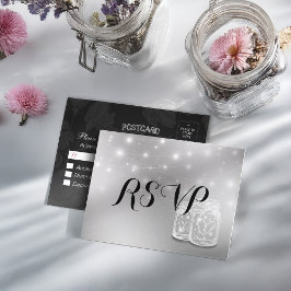 Hochzeit RSVP Mason Jars String Light Modern Silve Einladungspostkarte