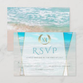 Hochzeit RSVP | Moderne Mongram Beach Wedding Karte (Vorne/Hinten)