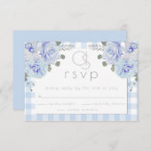 Hochzeit RSVP | Monogram Blue Gingham Floral (Vorne/Hinten)