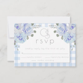 Hochzeit RSVP | Monogram Blue Gingham Floral