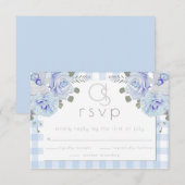 Hochzeit RSVP | Monogram Blue Gingham Floral Karte (Vorne/Hinten)