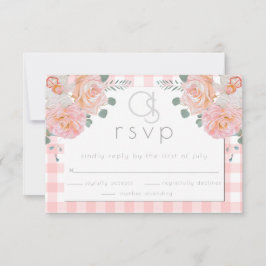 Hochzeit RSVP | Monogram Coral Gingham Floral