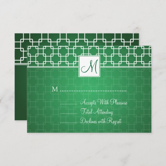 Hochzeit RSVP Monogram Trellis Muster Green (Vorne/Hinten)