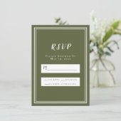 Hochzeit RSVP Olive Green Simple Chic Minimalistis (Stehend Vorderseite)