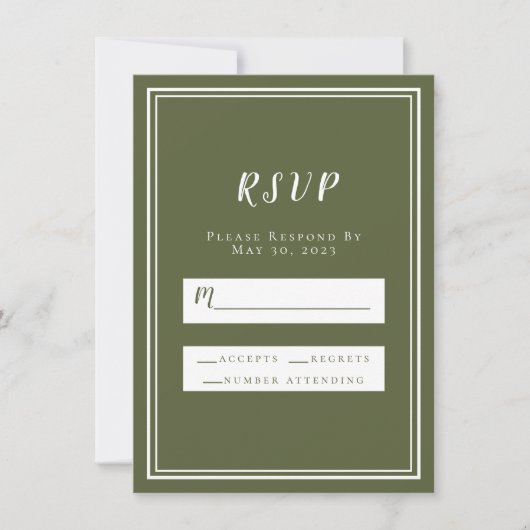 Hochzeit RSVP Olive Green Simple Chic Minimalistis (Vorderseite)