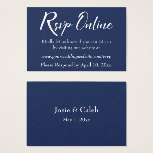 Hochzeit RSVP Online Beiheft Weiße Schrift & Marin (Vorne & Hinten)