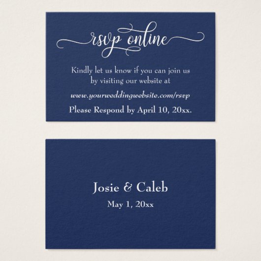 Hochzeit RSVP Online Beiheft Weiße Schrift & Marin (Vorne & Hinten)