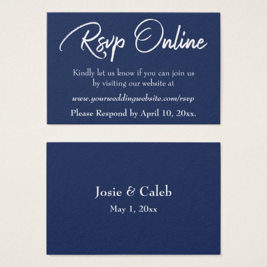 Hochzeit RSVP Online Beiheft Weiße Schrift & Marin (Vorne & Hinten)