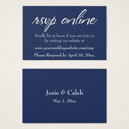 Hochzeit RSVP Online Beiheft Weiße Schrift & Marin (Vorne & Hinten)