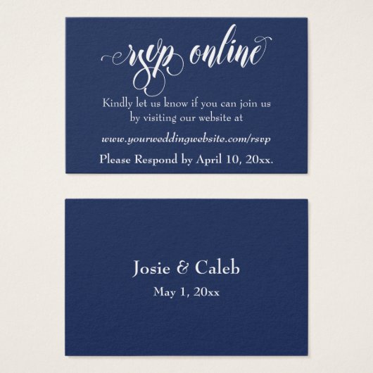 Hochzeit RSVP Online Beilage Weiße Schrift & Marin (Vorne & Hinten)