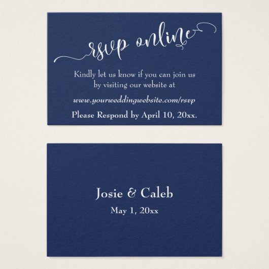 Hochzeit RSVP Online Beilage Weiße Schrift & Marin (Vorne & Hinten)