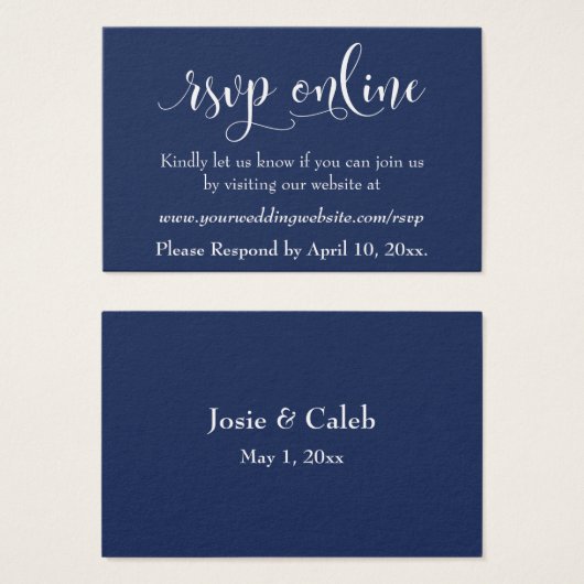 Hochzeit RSVP Online Beilage Weiße Schrift & Marin (Vorne & Hinten)