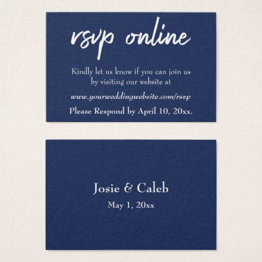 Hochzeit RSVP Online Beilegen Navy Script & White, (Vorne & Hinten)