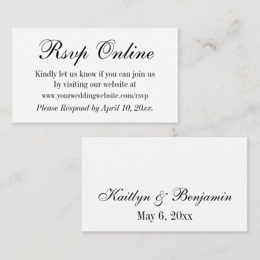 Hochzeit RSVP Online einfach elegant Schwarz und W Begleitkarte (Vorne/Hinten)