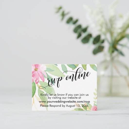 Hochzeit RSVP Online Elegante Typografie & Blume Begleitkarte (Stehend Vorderseite)