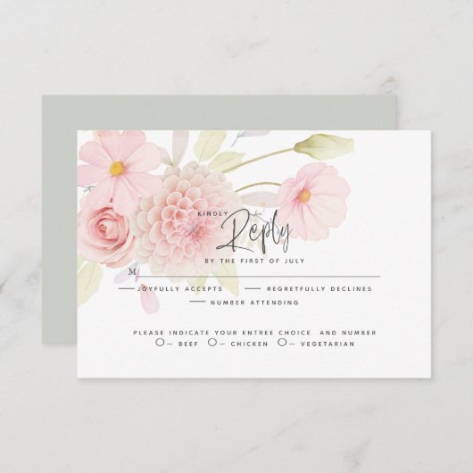 Hochzeit RSVP | Pastellrosa Blume (Vorne/Hinten)