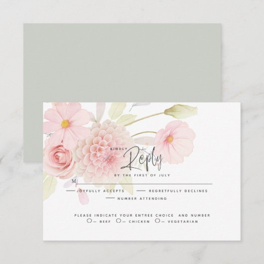 Hochzeit RSVP | Pastellrosa Blume Karte (Vorne/Hinten)