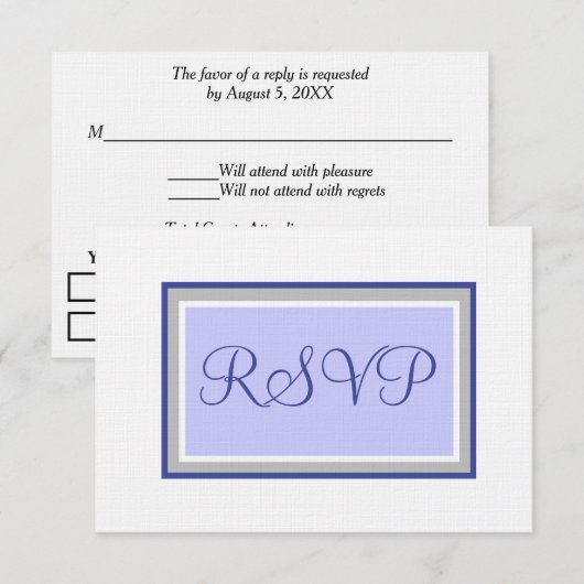 Hochzeit RSVP Periwinkle und Silver Karte (Vorne/Hinten)