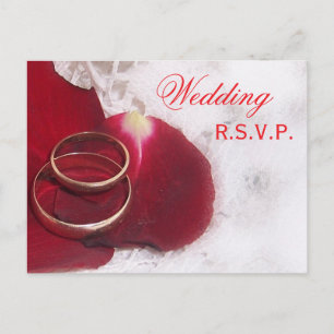 Hochzeit RSVP Postcard Gold Rings Rose Petals Einladungspostkarte