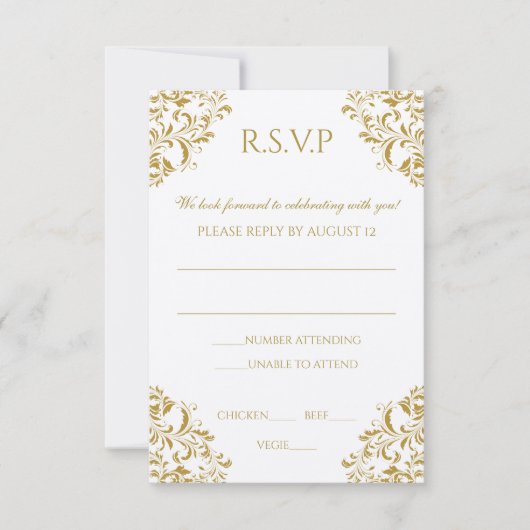 Hochzeit RSVP PostCard - Nadine (Gold) auf Ecru Karte (Vorderseite)