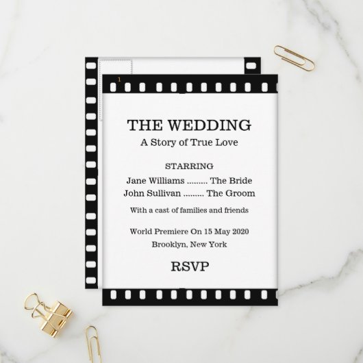 Hochzeit RSVP Postkarte mit Filmthema (Vorderseite/Rückseite Beispiel)