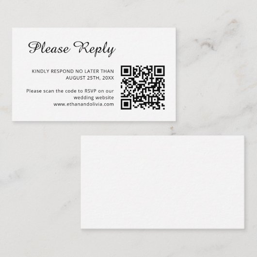 Hochzeit RSVP | QR-Code Minimalistisch Clean Simpl Begleitkarte (Vorne/Hinten)