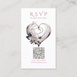 Hochzeit RSVP QR Code Modern Pink Heart Visitenkarte