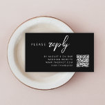 Hochzeit RSVP | QR Code Modernes, stilvolles Schwa Begleitkarte<br><div class="desc">Einfache, stilvolle Hochzeitswebkarte in modernem minimalistischem Design mit klassischer Typografie und elegantem, elegantem Ambiente auf schwarzem Hintergrund. Der Text kann leicht mit Ihren Namen, Hochzeitswebsite, scannablem QR-Code und Nachricht für ein einzigartiges Hochzeitsdesign personalisiert werden, um Ihre Freunde und Familie auf dem neuesten Stand über Ihren anstehenden besonderen Tag behalten. Wenn...</div>