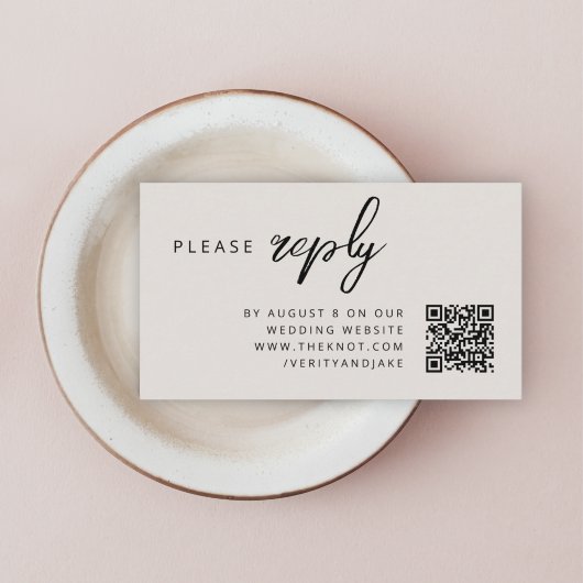 Hochzeit RSVP | QR-Code Natürliche Minimalistisch Begleitkarte