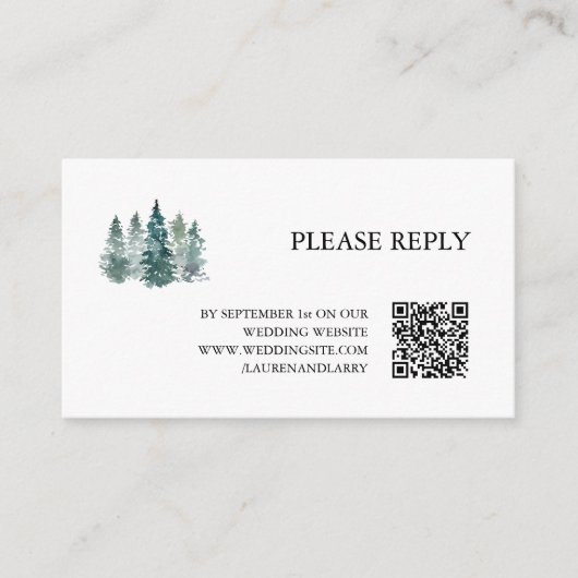 Hochzeit RSVP QR-Code Rustikale Grüne Pinienbäume Begleitkarte (Vorderseite)