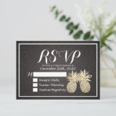 Hochzeit RSVP Reply Black Gold Ananas Couple Karte (Stehend Vorderseite)