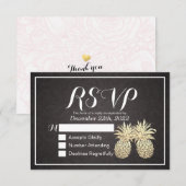 Hochzeit RSVP Reply Black Gold Ananas Couple Karte (Vorne/Hinten)