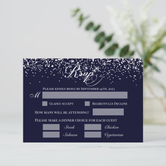 Hochzeit RSVP Reply Card Navy Blue Einladung (Stehend Vorderseite)