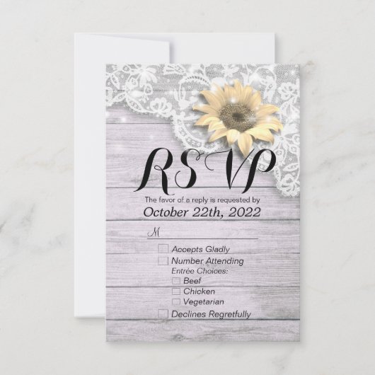 Hochzeit RSVP Reply Chic Lace Sonnenblumenleuchten (Vorderseite)